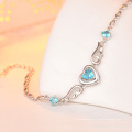 angel wings blue diamond bracelets women,925 sterling silver charm chain heart bracelets jewelry gift for lover